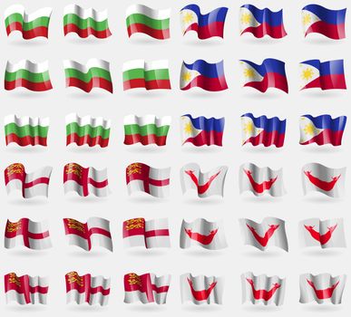 Bulgaria, Philippines, Sark, Easter Rapa Nui. Set of 36 flags of the countries of the world. illustration