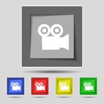 video camera icon sign on original five colored buttons. illustration