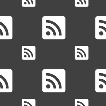 RSS feed icon sign. Seamless pattern on a gray background. illustration