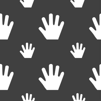 Hand icon sign. Seamless pattern on a gray background. illustration