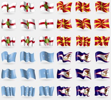 Alderney, Macedonia, Micronesia, American Samoa. Set of 36 flags of the countries of the world. illustration