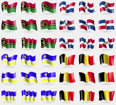 Vanuatu, Dominical Republic, Buryatia, Belgium. Set of 36 flags of the countries of the world. illustration