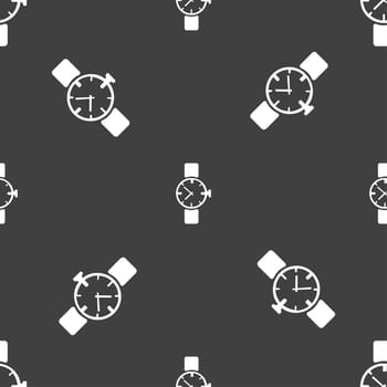 watches icon symbol . Seamless pattern on a gray background. illustration