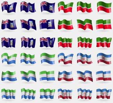 Falkland Islands, Tatarstan, Sierra Leone, Mari El. Set of 36 flags of the countries of the world. illustration