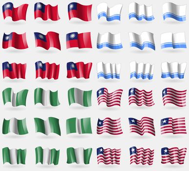 Taiwan, Altai Republic, Nigeria, Liberia. Set of 36 flags of the countries of the world. illustration