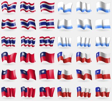 Thailand, Altai Republic, Taiwan, Chile. Set of 36 flags of the countries of the world. illustration