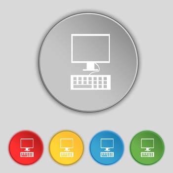 Computer monitor and keyboard Icon. Set colourful buttons. illustration