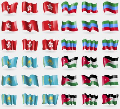 Hong Kong, Dagestan, Kazakhstan, Jordan. Set of 36 flags of the countries of the world. illustration