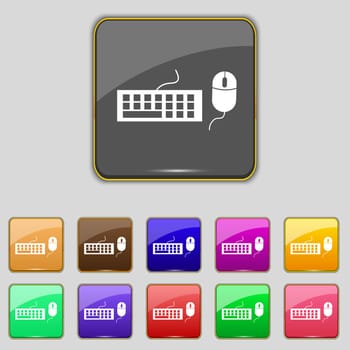 Computer keyboard and mouse Icon. Set colourful buttons. illustration
