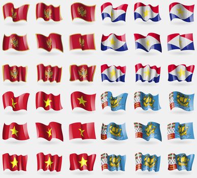 Montenegro, Saba, Vietnam, Saint Pierre and Miquelon. Set of 36 flags of the countries of the world. illustration