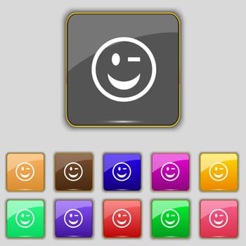 Winking Face icon sign. Set with eleven colored buttons for your site. illustration