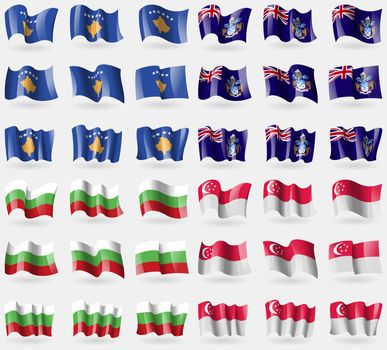 Kosovo, Tristan da Cunha, Bulgaria, Singapore. Set of 36 flags of the countries of the world. illustration