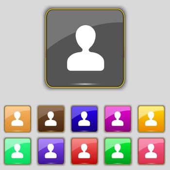 male silhouette icon sign. Set with eleven colored buttons for your site. illustration
