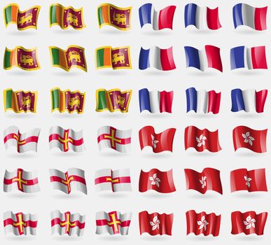 Sri Lanka, France, Guernsey, Hong Kong. Set of 36 flags of the countries of the world. illustration