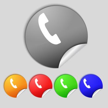 Phone sign icon. Support symbol. Call center. Set colourful buttons illustration