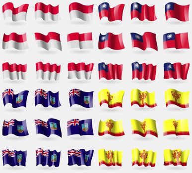 Monaco, Taiwan, Montserrat, Chuvashia. Set of 36 flags of the countries of the world. illustration