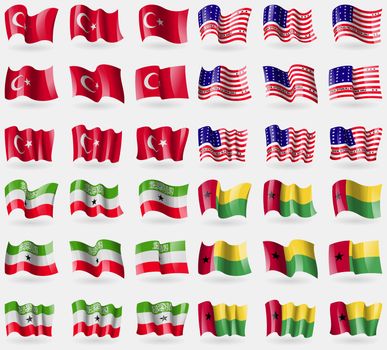 Turkey, Bikini Atoll, Somaliland, GuineaBiassau. Set of 36 flags of the countries of the world. illustration