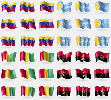 Venezuela, Tuva, Guinea, Angola. Set of 36 flags of the countries of the world. illustration