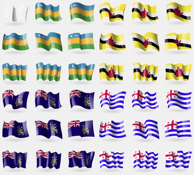 Karakalpakstan, Brunei, Georgia and Sandwich, Ajaria. Set of 36 flags of the countries of the world. illustration