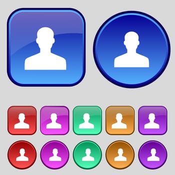 User, Person, Log in icon sign. A set of twelve vintage buttons for your design. illustration