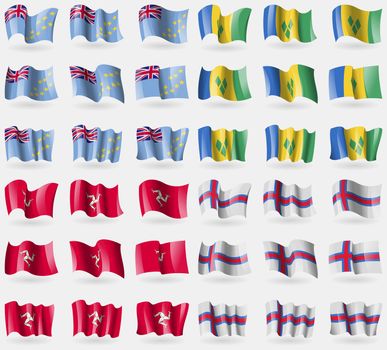 Tuvalu, Saint Vincent and Grenadines, Isle of man, Faroe Islands. Set of 36 flags of the countries of the world. illustration