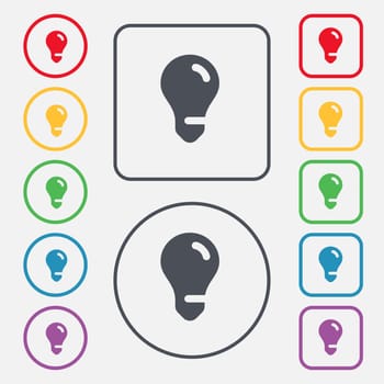 light bulb, idea icon sign. symbol on the Round and square buttons with frame. illustration