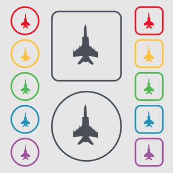 fighter icon sign. symbol on the Round and square buttons with frame. illustration