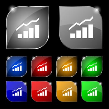 Growth and development concept. graph of Rate icon sign. Set of ten colorful buttons with glare. illustration