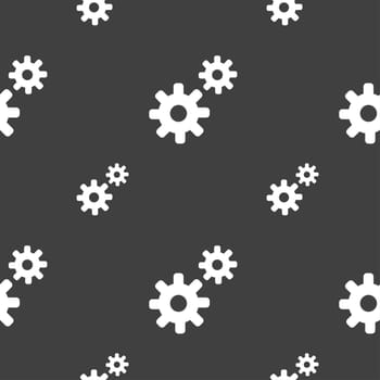 Cog settings, Cogwheel gear mechanism icon sign. Seamless pattern on a gray background. illustration