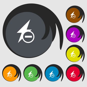 Photo flash icon sign. Symbols on eight colored buttons. illustration