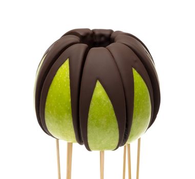 Apple on a stick dipped in chocolate