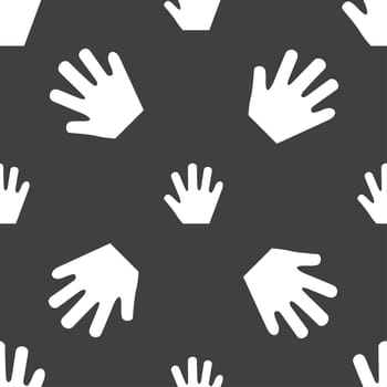 Hand icon sign. Seamless pattern on a gray background. illustration