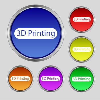 3D Print sign icon. 3d-Printing symbol. Set of colored buttons. illustration