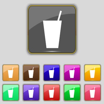 cocktail icon sign. Set with eleven colored buttons for your site. illustration