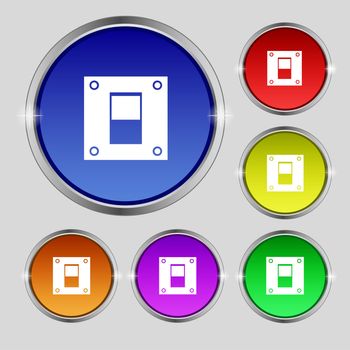 Power switch icon sign. Round symbol on bright colourful buttons. illustration