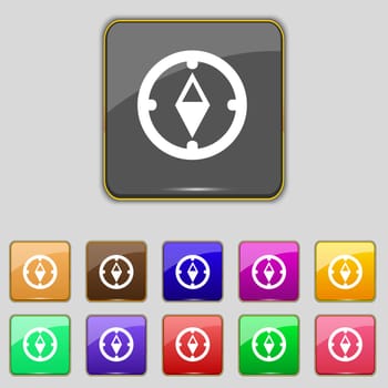 Compass sign icon. Windrose navigation symbol. Set colourful buttons. illustration