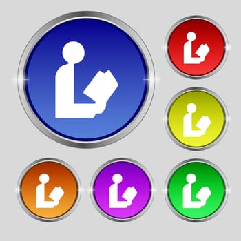 read a book icon sign. Round symbol on bright colourful buttons. illustration