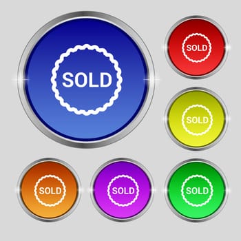 Sold icon sign. Round symbol on bright colourful buttons. illustration