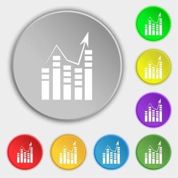 Text file sign icon. Add File document with chart symbol. Accounting symbol. Symbols on eight flat buttons. illustration