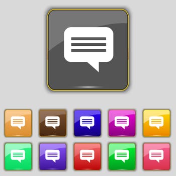 speech bubble, Chat think icon sign. Set with eleven colored buttons for your site. illustration