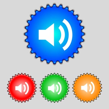 Speaker volume sign icon. Sound symbol. Set colourful buttons. illustration