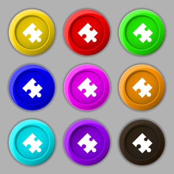 Puzzle piece icon sign. symbol on nine round colourful buttons. illustration