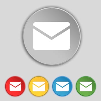 Mail, Envelope, Message icon sign. Symbol on five flat buttons. illustration