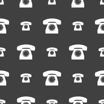 Retro telephone icon symbol. Seamless pattern on a gray background. illustration