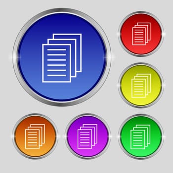 Copy file sign icon. Duplicate document symbol. Set of coloured buttons. illustration