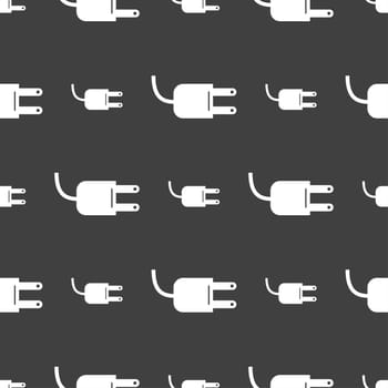 Electric plug sign icon. Power energy symbol. Seamless pattern on a gray background. illustration