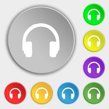 headsets icon sign. Symbol on five flat buttons. illustration