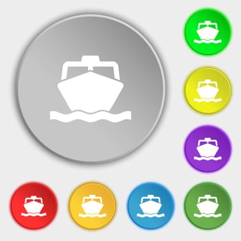 the boat icon sign. Symbol on five flat buttons. illustration