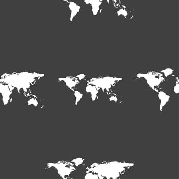 Globe sign icon. World map geography symbol. Seamless pattern on a gray background. illustration