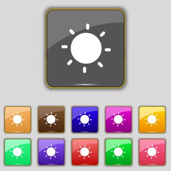 Sun icon sign. Set with eleven colored buttons for your site. illustration